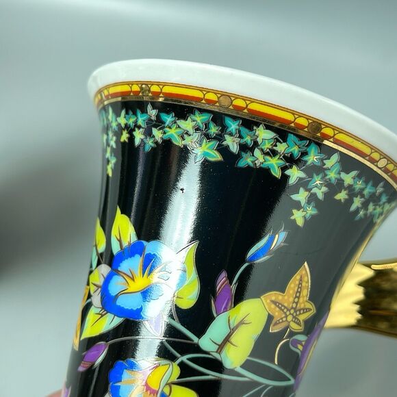 2 Rutherford Gold Ivy Versace Design Coffe Cups Gold Winged Handle - Picture 8 of 11